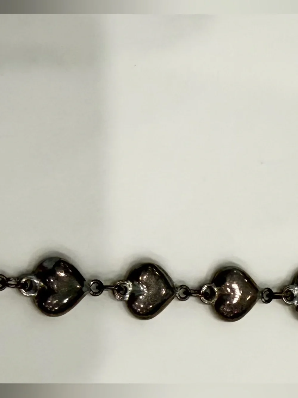 Vintage 90s Sterling Silver Puffy Heart Link Strand Charm Bracelet